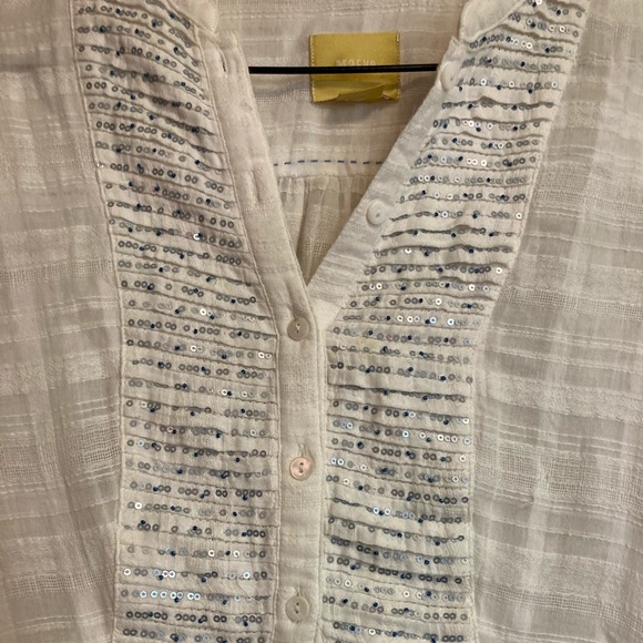 Anthropologie Maeve Ivory Peasant Top Beaded - Picture 6 of 8